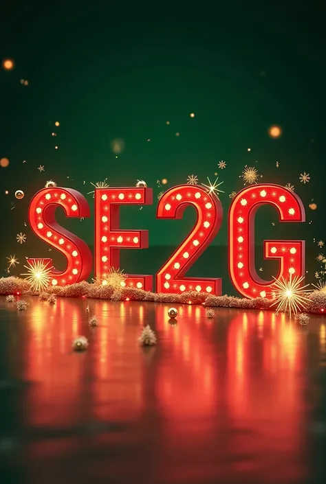 

"A sleek and professional 3D design of the text SE²G as the central focus of the image. The text should have a clean, modern metallic look, softly illuminated with festive lighting in red, green, and gold. Surround the text subtly with minimal yet elegan...