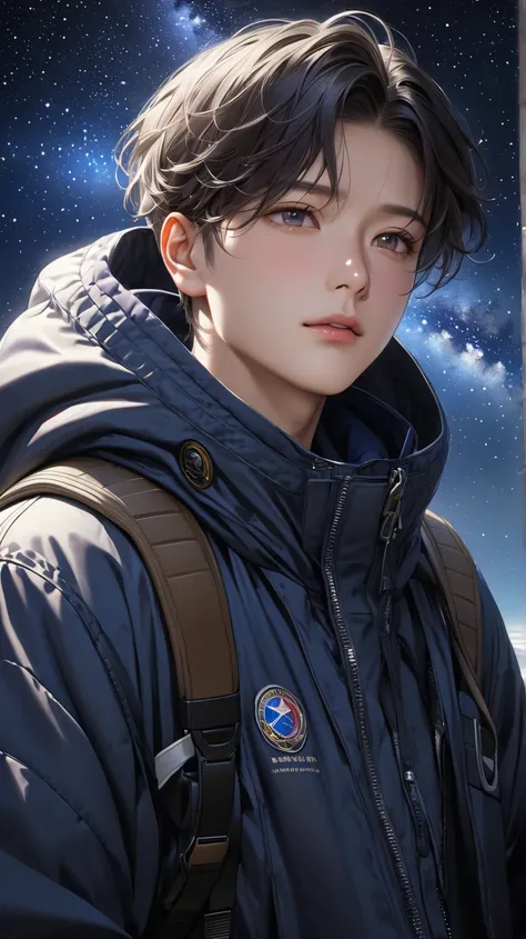    ultra-realism   , One person looking at the starry sky 男子