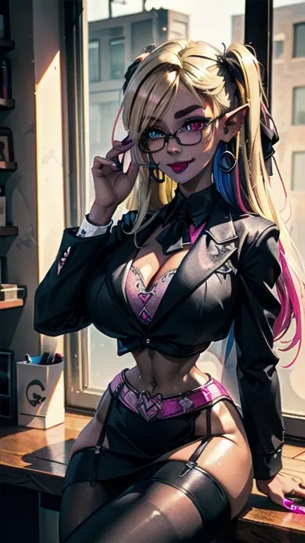 alone , natural Light,  dark elf , high school girl, Japanese gal , (under rim glasses:1.6) ,(Transparent box)
 , ((Place your hands behind your head)) , Emphasis on the crotch , sexual excitement , Noise Reduction , easy negative , darkskin style ,
(blond...