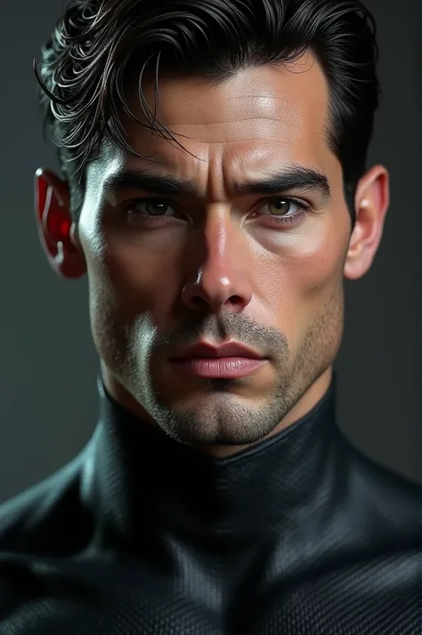 Extremely realistic superhero, detailed face, detailedeyes, mouth with details, realisic skin, dark haired, cinematic, average physique, with black scale suit, ultrarealistic, Intricate details, similar to reality