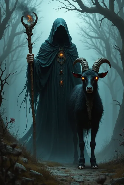 Scary picture of witch and goat