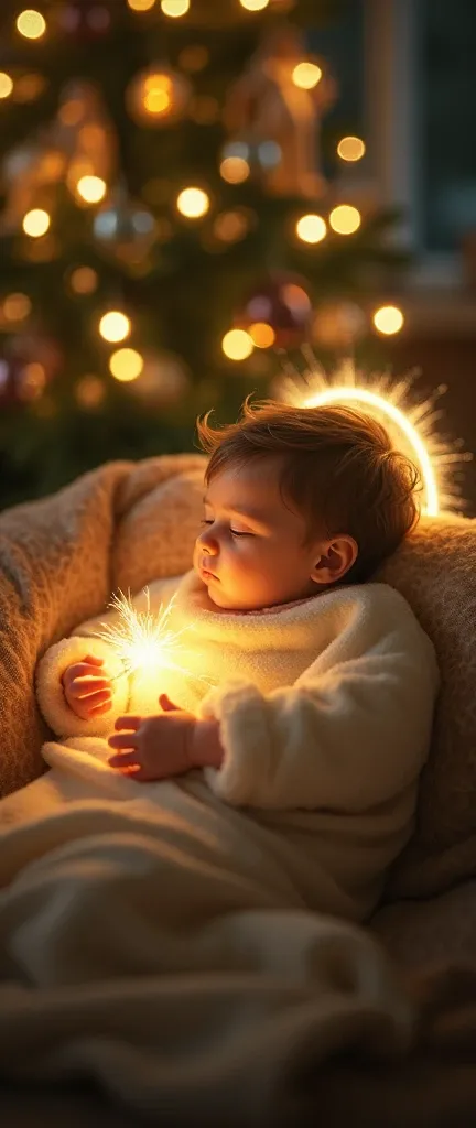 Create an image for a Christmas message with the phrase "Amidst the lights and festivities ,  let us not forget the true gift we received for Christmas : the birth of Jesus Christ.  May the peace and love that He brought to the world be present in our home...