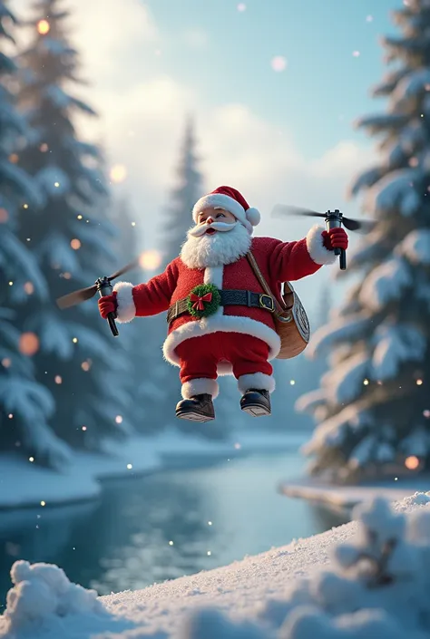 A DJI mini 4 pro wearing the Santa Claus bard 