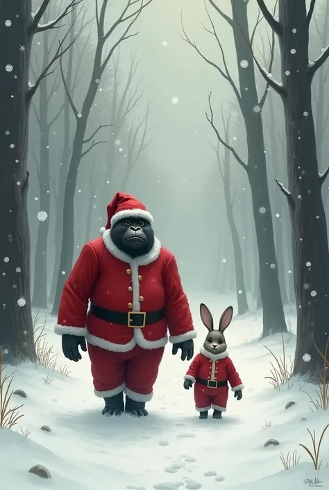 Its snowing Christmas、Gorilla Santa and Rabbit Santa go back to the forest together emo