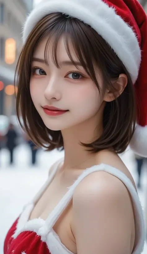 Beautiful white and radiant skin、 Chestnut hair that changes with light 、 Wear long bangs between your eyes that block your view 、 cheek gloss highlights、 sexy and very beautiful lovely amazing face、 The most beautiful face in the world 、 short bob、Smooth ...