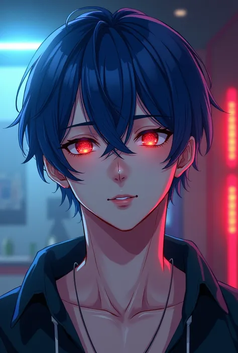  {{{best quality}}}, {1man}, depth of field, {game cg},angular face, adult, watercolor on paper, {{{{{{2024 manhwa style}}}}}}, beautiful, sexy, {{{{perfect eyes}}}}, attractive, full lips, blue hair, android, cyborg, robot, glowing eyes, sassy face, manhw...