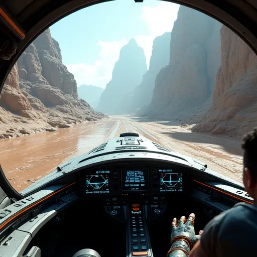 Cockpit view, landscape, First person .

landscape: A huge spaceship