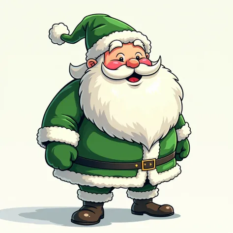 Its an ilustration in comics style. A santa claus in white-green suit. Full-body portrait. WHITE-GREEN SANTA COSTUME