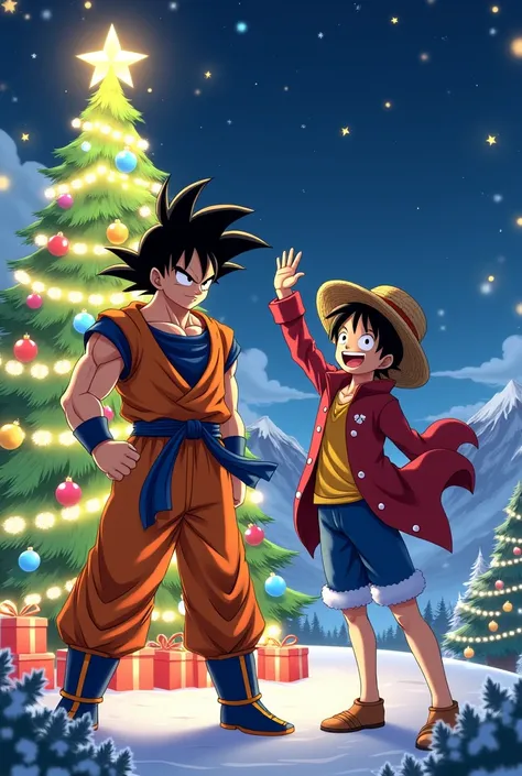 Son Goku and Luffy wish you a Merry Christmas