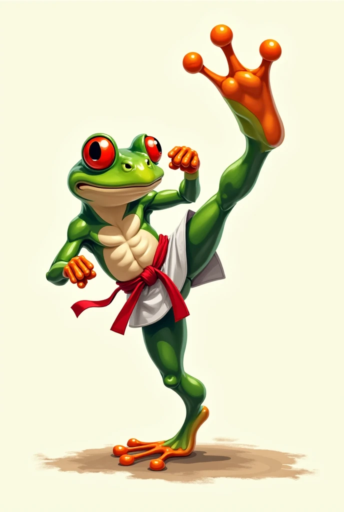 Drawing of a frog doing Taekwondo red belt 