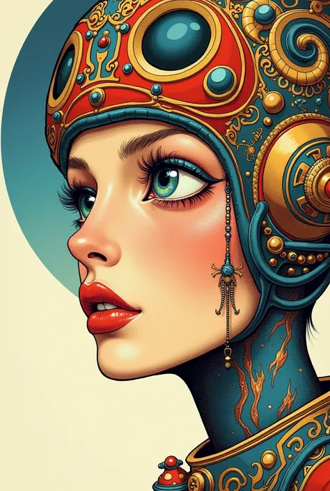 ((best quality)), ((masterpiece)), (detailed), perfect face, surreal, art nouveau, in the illustrative style of moebius, spaceships, aliens, fantasy, sci-fi, graphic novel, line drawing, french retro, 