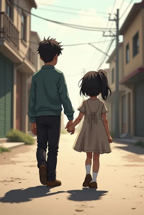 A girl and a boy are holding hands and walking down a deserted street. The boy is well-built, standing at 173 cm tall. He is wearing a long-sleeved shirt, trousers, and a pair of shoes. The girl is 160 cm tall and is dressed in a frock and a pair of shoes....