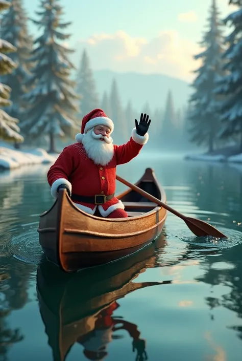 to a Santa Claus paddling in a canoe and that this appears in the image :and.m.k.L Wishes you a merry Christmas  