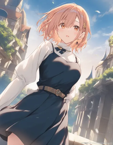 1girl, okumura_haru, brown hair, short hair, medium breasts, beautiful detailed eyes,open mouth, outdoors,wind,fantasy, game CG, break,(artist:mitsumi_misato),artist:fujiyama,artist:kokonoka, break,(masterpiece), (best quality), (ultra-detailed),(Detailed ...