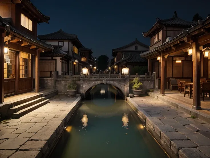 Suzhou City has the Clean and Clear Water Canal (Blue), beautiful ancient streets, clear water from spiritual springs, unique stone "crossing" bridges, traditional restaurants along the Clean and Clear Water Canal (Blue), stone paved streets , a house with...