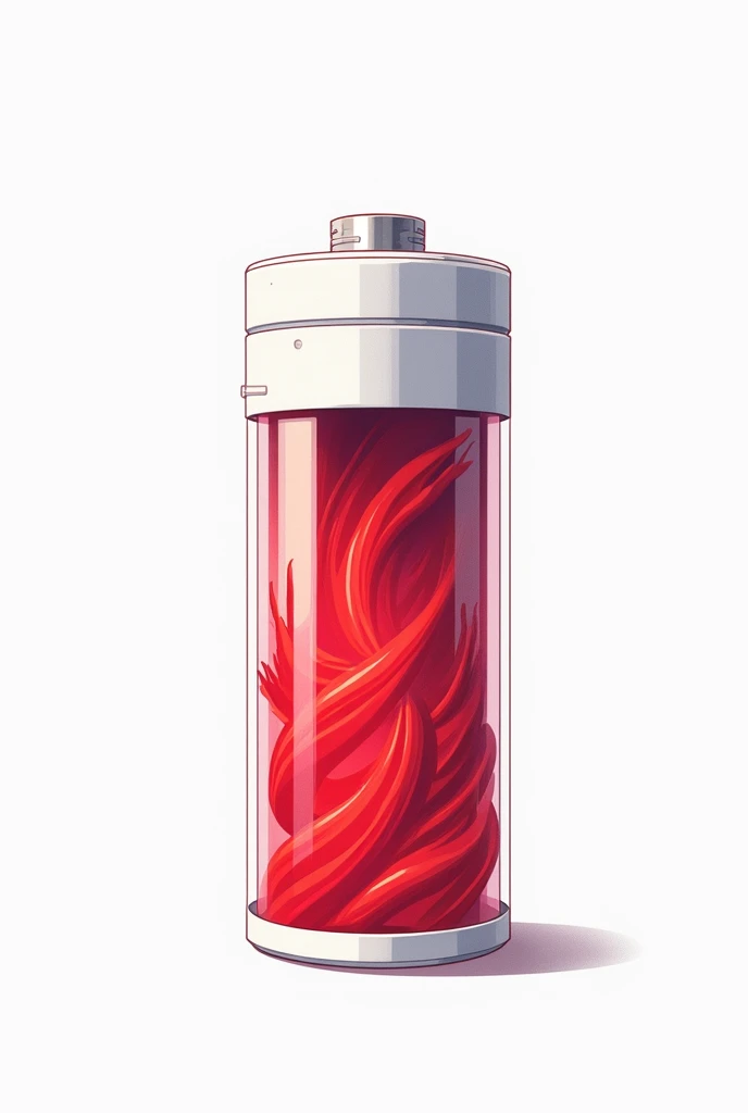 White colour battery like thing , cyberpunk , futuristic anime style illustration , red water inside that battery , in white background