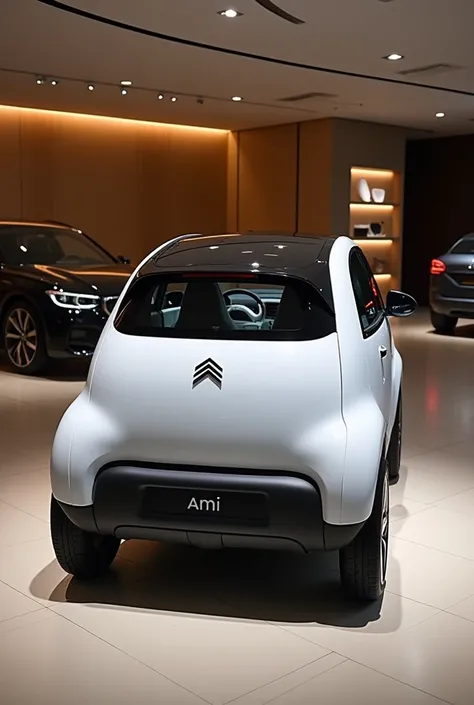 2026 Citroën Ami color white back view in luxury showroom 