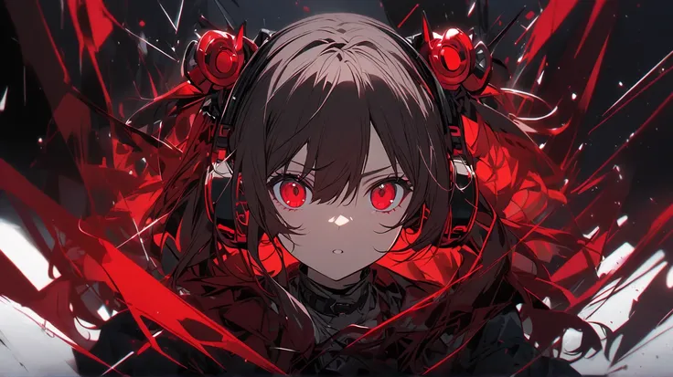 Girl red eyes red Drill Twin hair Headphones night