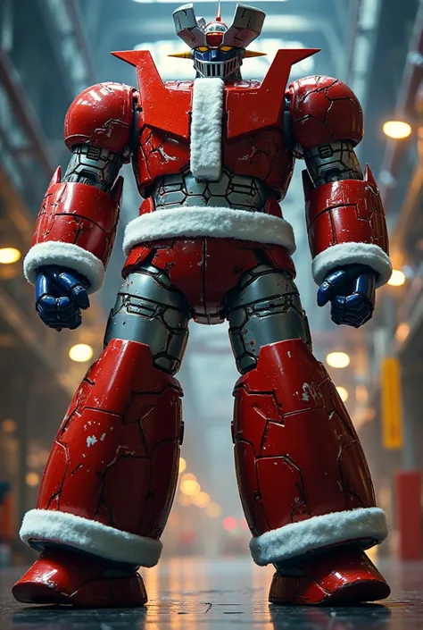 At a height of 38 meters, the 、 standing in a shortened position 、Mazinger Z in a very realistic Santa Claus costume walks in a Santa costume。The surrounding area is decorated for Christmas and the lights are amazing 。 eventually 、steel、 Carbon Fiber 、 and...