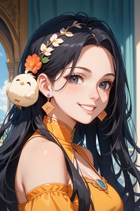 masterpiece,  top quality , { top quality }, {{masterpiece}}, { high res}, concentrated,  ANIME STYLE,   woman with hair covering her ears,  girl design,  portrait, Gisha,  anime illustration ,  long hair,  black hair,  straight eyes , Hair over the ears, ...