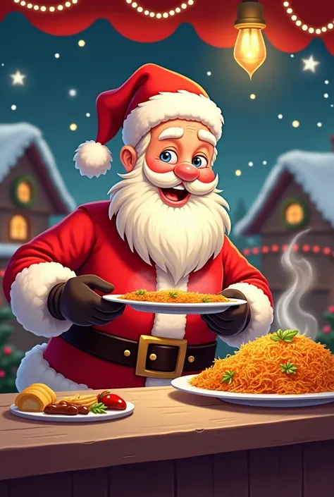 Santa serving the biriyani buy 2 get free offer