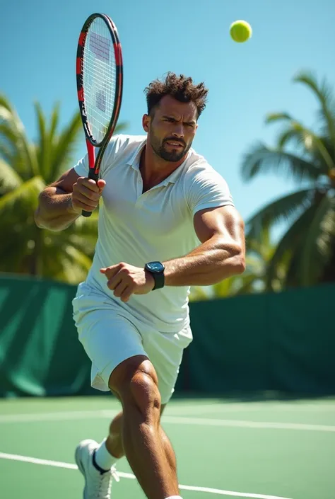 A handsome man playing tennis