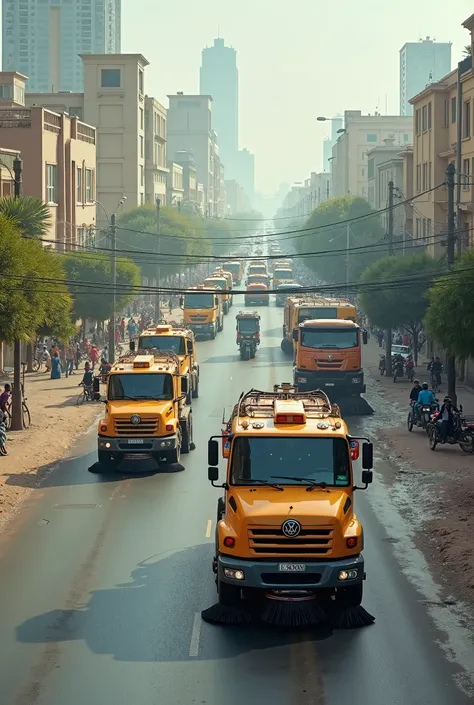 Road cleaning vehicles clean the streets of Khartoum in Sudan
