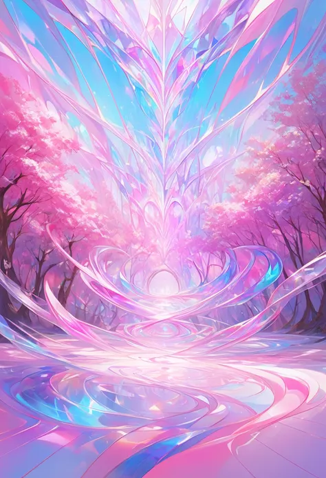 one woman, realistic and abstract colorful soft scene. ::3 pink forest. bright crystal curves gates ::-1