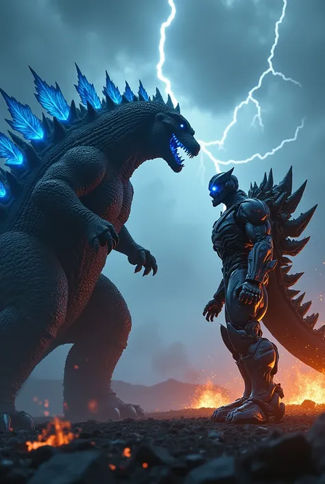 Understood! Here’s the updated script where both Godzilla and the Transformer are looking directly at each other for a tense, face-to-face moment:


---

Visual Script for Godzilla and Transformer Facing Each Other:

Scene Setup:
A massive, cinematic showd...