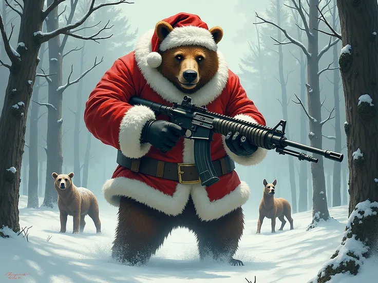 bear with guns as santa