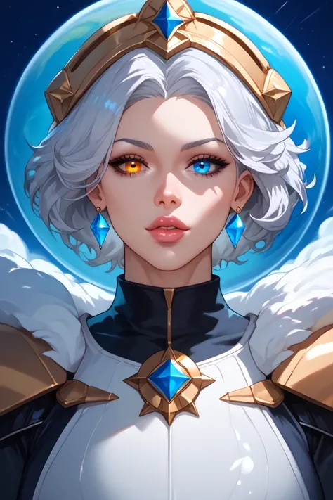  Close-up of an improved masterpiece:1.5)0.9], (Space and astronauts:1.2) ( Messy silver hair :1.1) ( Heterochromia: xanthochromia and blue eyes :1.2) (space helmet:1.0) ( Colored stars in the eyes:1.0) (A radiant glow:1.1) ( thick lips:0.9)