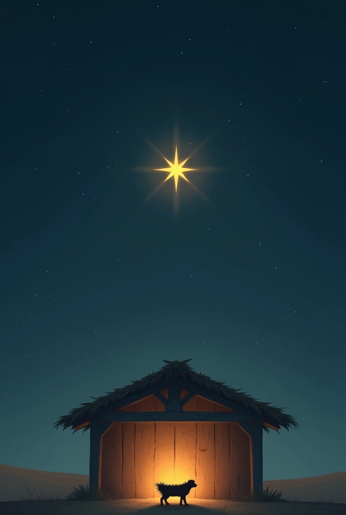  Create a minimalist image of the stable in which Jesus was born, At night and with a star, without animals and without people . Just the manger and the stable, fazer o mesmo desenho na medida 1*1