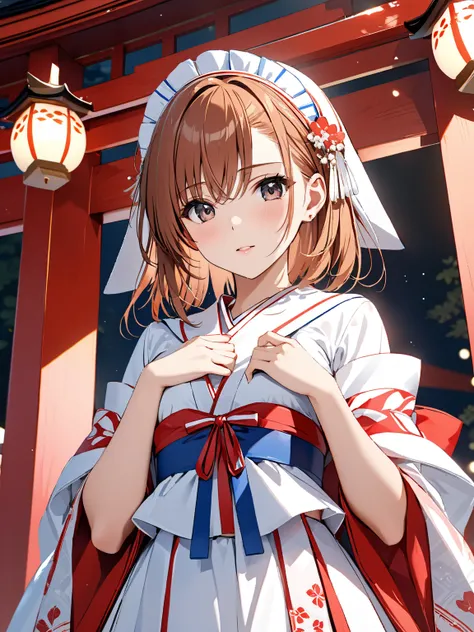 ( cute), Small breasts, Shrine maiden, (Misaka Mikoto), masterpiece:1.5, masterpiece, highest quality, UHD, retina, masterpiece, accurate anatomy, super detailed, high quality, best quality, 8k