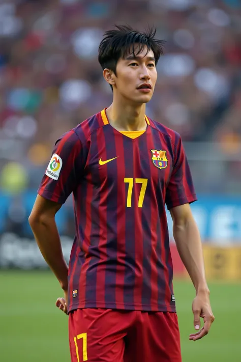  Lee Kwang-soo is 193 tall and weighs 84 kilograms .  and Lee Kwang-soo is a soccer player .  and plays as a defender at FC Barcelona .  He wears an FC Barcelona uniform and directs Gayfield with an expression that would defraud others on the field.  Im no...