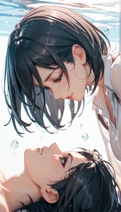  Anime Woman ,  Mikasa Ackerman, straddling on face, Forcibly submerge someone elses face underwater, looking down