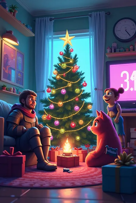 Create for me a gamer .  -themed Christmas image where characters from the gamer world are celebrating