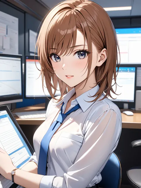 ( cute), Small breasts,  office lady with straight black hair, (Misaka Mikoto), masterpiece:1.5, masterpiece, highest quality, UHD, retina, masterpiece, accurate anatomy, super detailed, high quality, best quality, 8k