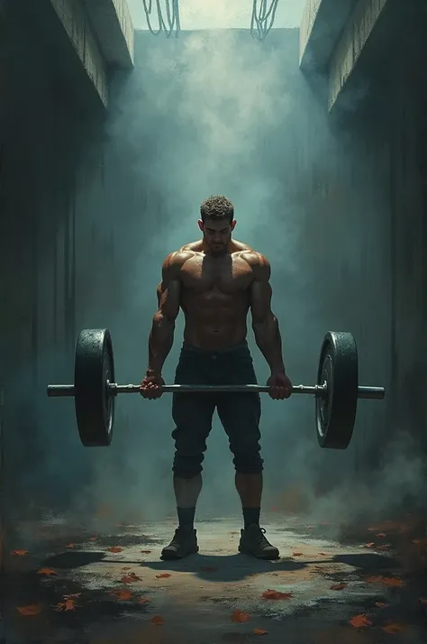  Using the artistic concept of Romanticism, Draw a man doing deadlifts 