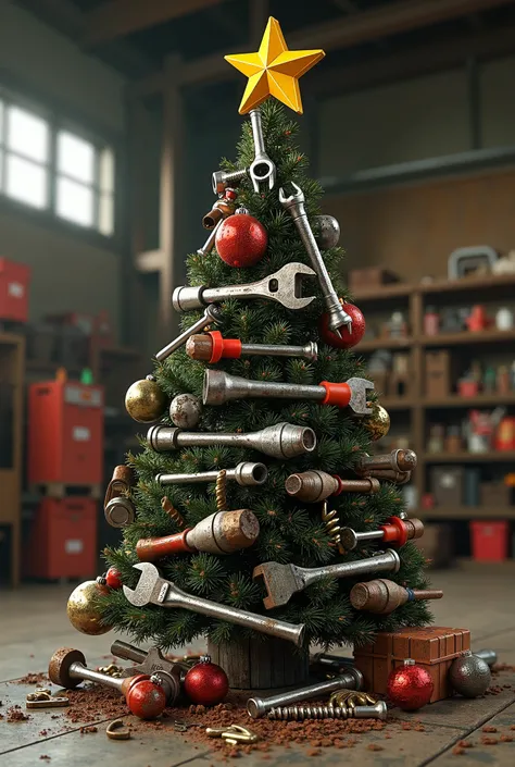 Create Christmas tree images with construction tools 