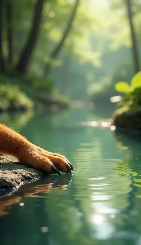 paw on the side of a pond