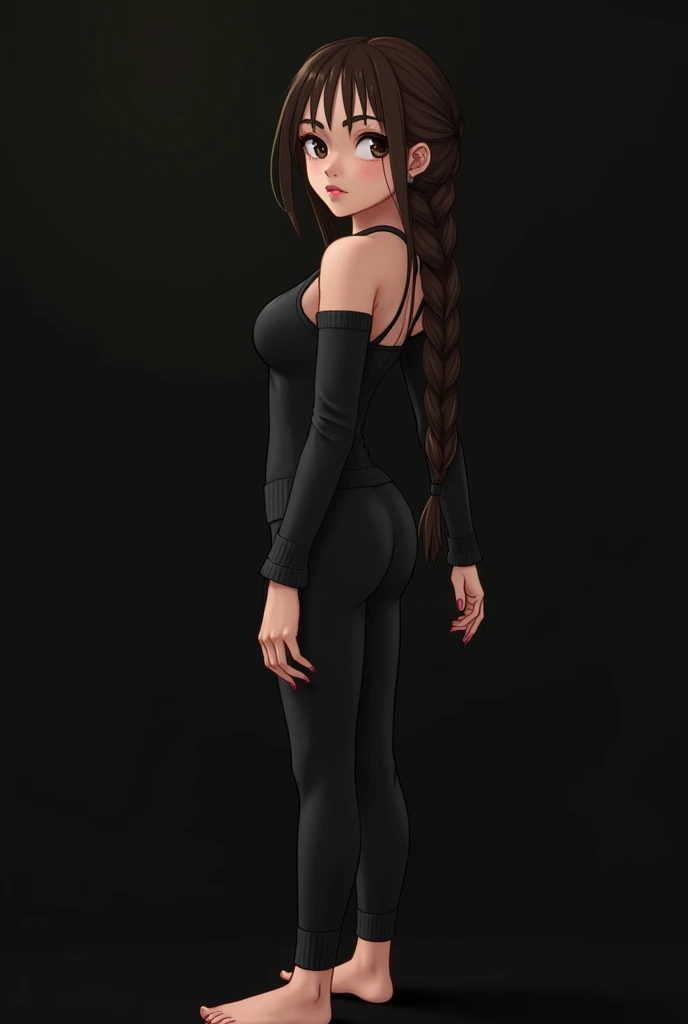 (（（Perfect body,White and tender skin,（（（Black yoga suit, long sleeved yoga suit, yoga pants）））,（（（brown eyes, braid, long hair, braided ponytail, single braid, hair over shoulder, bangs, blush, lips）））,((masterpiece)),highres,((Best quality at best)),mast...