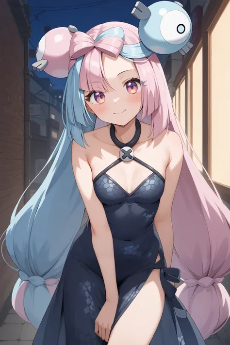 NSFW,masterpiece, top quality , high res, very detailed,Pokemon Iono、 blue hair、Bow-shaped hair、キャラクターの hair ornament、 hair ornament、 long hair、低く結んだ long hair、Multicolored Hair、 pink hair、 split color hair、 twin tails、 two-tone hair 、 pink eyes,(Prostitut...