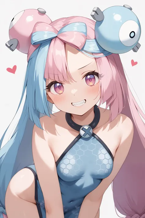 NSFW,masterpiece, top quality , high res, very detailed,Pokemon Iono、 blue hair、Bow-shaped hair、キャラクターの hair ornament、 hair ornament、 long hair、低く結んだ long hair、Multicolored Hair、 pink hair、 keen teeth、 split color hair、 twin tails、 two-tone hair 、 pink eye...