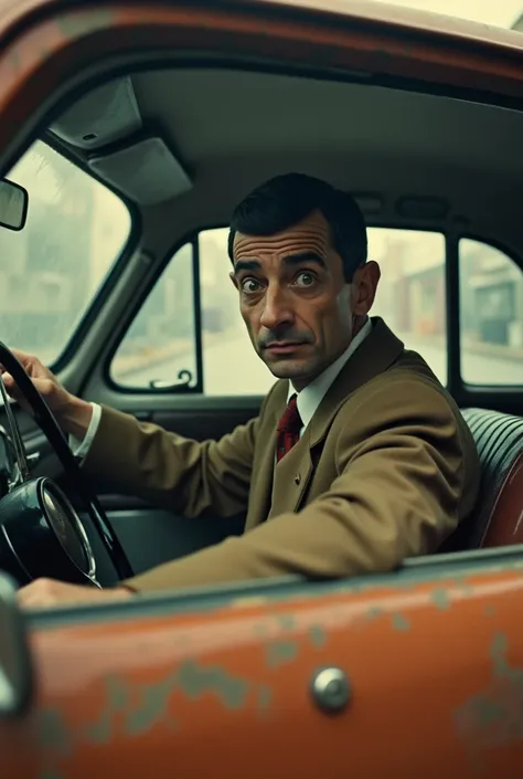 Kodak picture of mr bean in a car while high