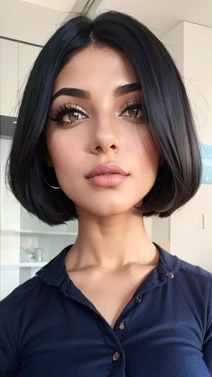 small beautiful 20 year old girl, persian girl, sharp jaw, super long fake eye lashes, black hair, influencer girl, short hair,nsfw