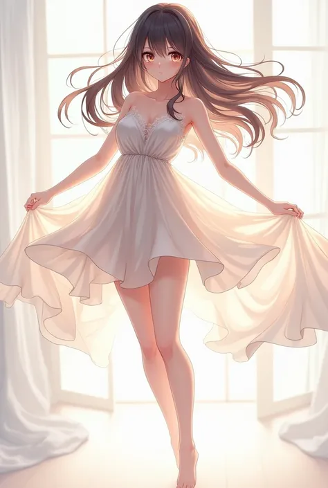 A beautiful anime girl wears transparent white stockings，Strike a pose