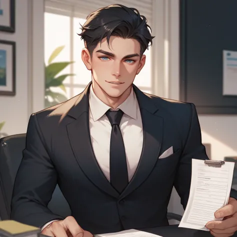 male　 black hair　suit　Delicate beauty　 office