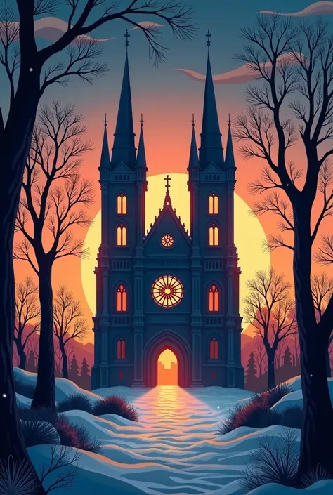 A Christmas card with only the silhouette of the cathedral of Leon 