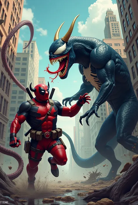 Venom mais en version serpent versus deadpool en version vache