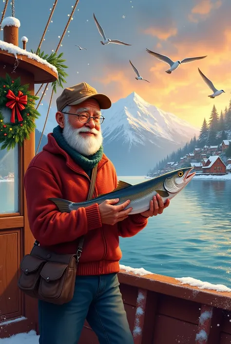 Make a merry Christmas card for my uncle Dedeu the fisherman